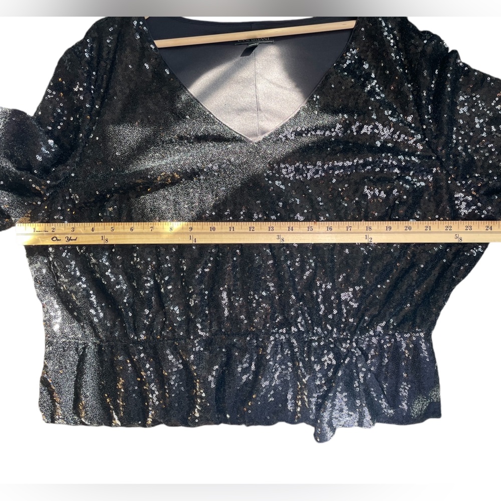 LANE BRYANT Sequined Black V-Neck Dress Ruffle Trim 3/4 Sleeve - Size 22/24 - Picture 10 of 15